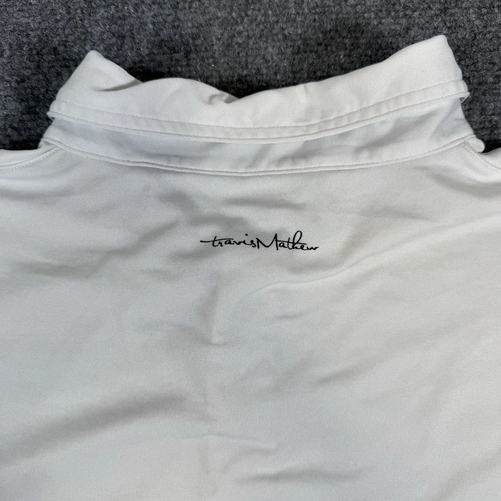 Travis Mathew Polo Shirt Mens Large White‎ PGA Tour Logo Golf Performance